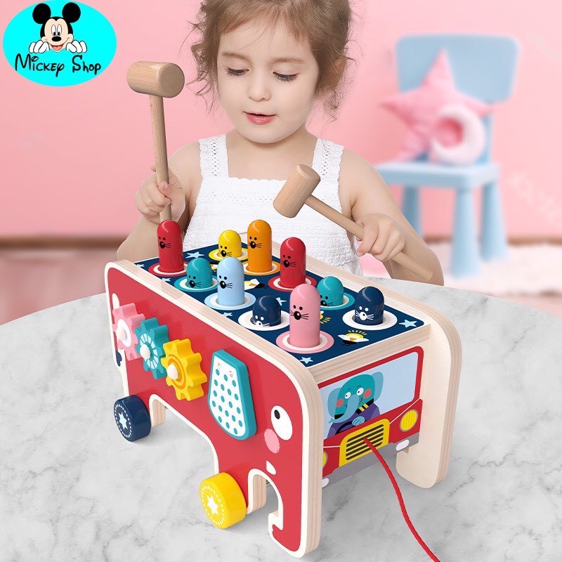 Đập Chuột Kèm số, Kéo Xe, Bánh Răng Xoay Bằng Gỗ Cho Bé Phát Triển Phản Xạ Và Tư Duy Nhanh Nhạy