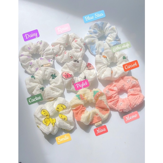 Dây buộc tóc Scrunchies Muslin nhiều hoạ tiết xinh xắn