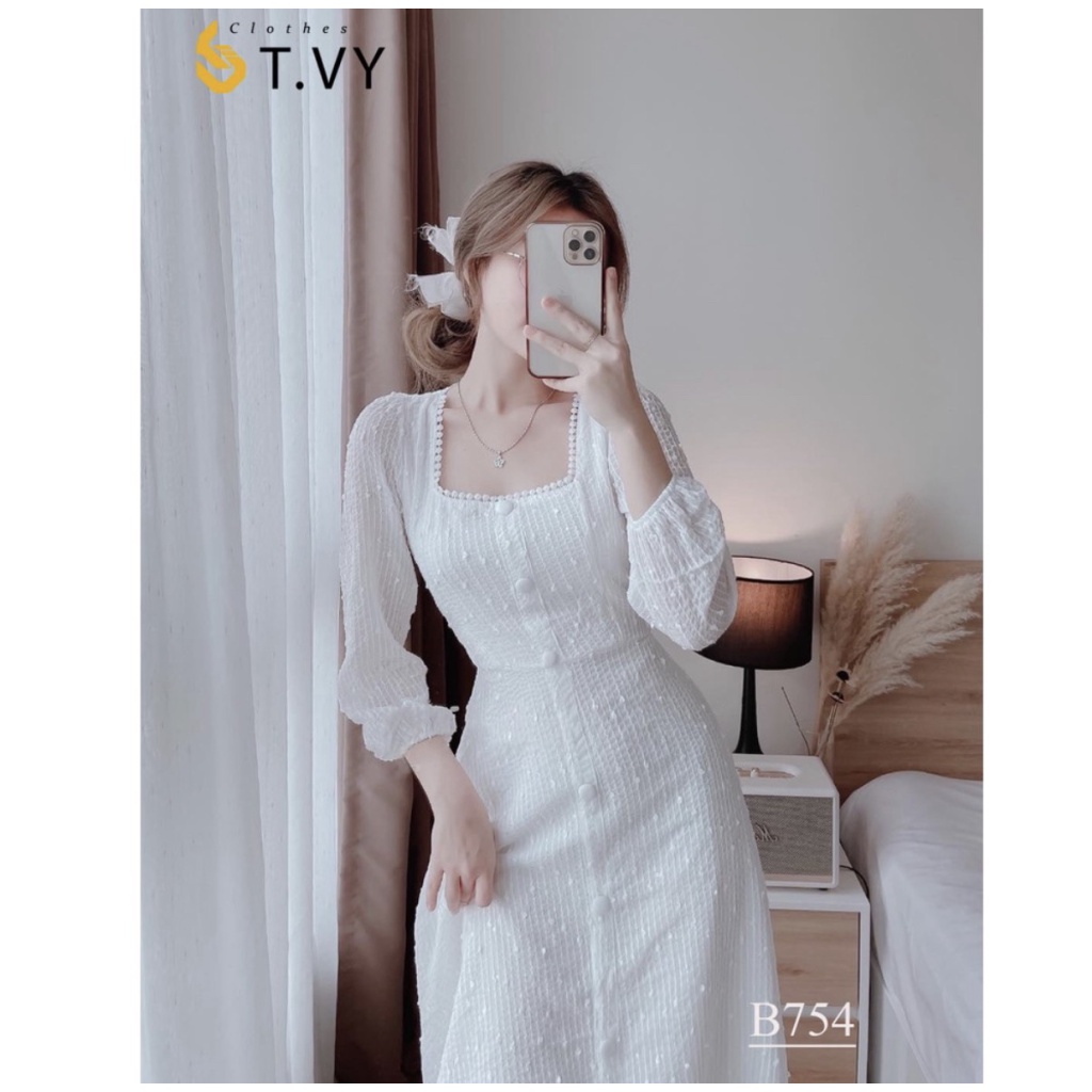 ĐẦM NỮ NÚT BỌC DỰ TIỆC TRẮNG TINH KHIẾT SANG TRỌNG TINH TẾ KẾT HỢP ĐI CHƠI ĐI LÀM CÓ ĐỦ SIZE