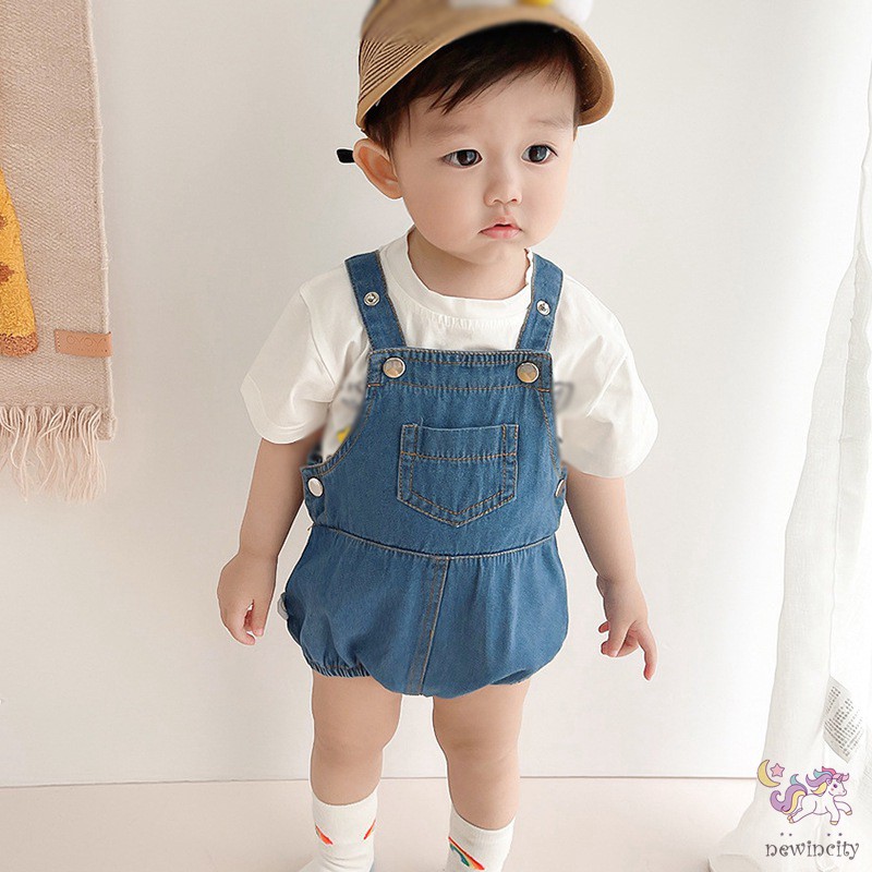 Quần yếm denim dễ thương phong cách Hàn Quốc thời trang dành cho trẻ em