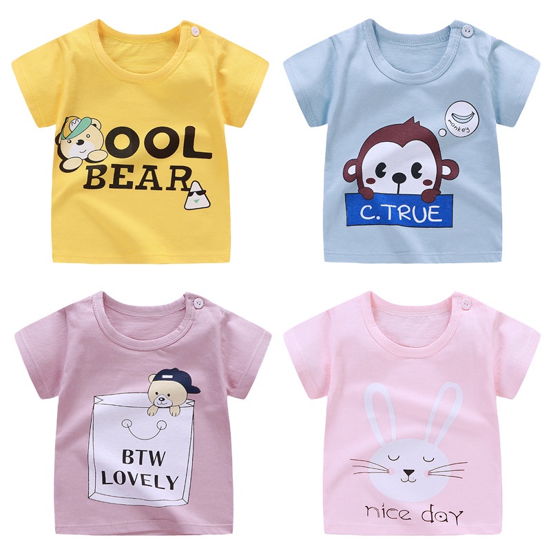 Áo thun cotton tay ngắn cổ tròn thoáng khí in họa tiết hoạt hình phong cách Hàn Quốc cho bé 66-130cm