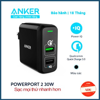 Cốc Sạc Anker PowerPort Elite 2 Cổng 30W Chính Hãng Có PowerIQ