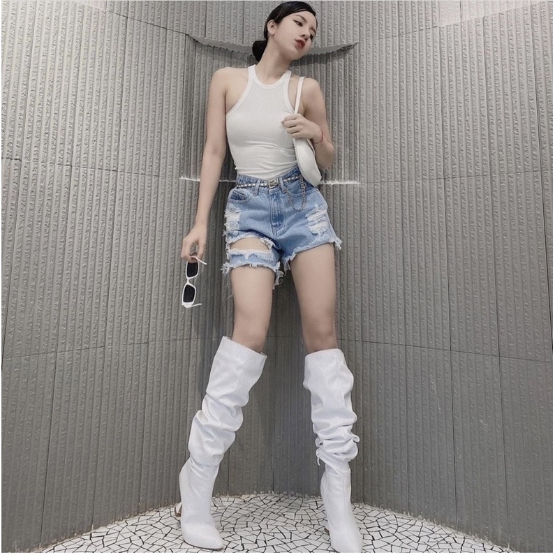 Short rách cá tính lowhigh jeans