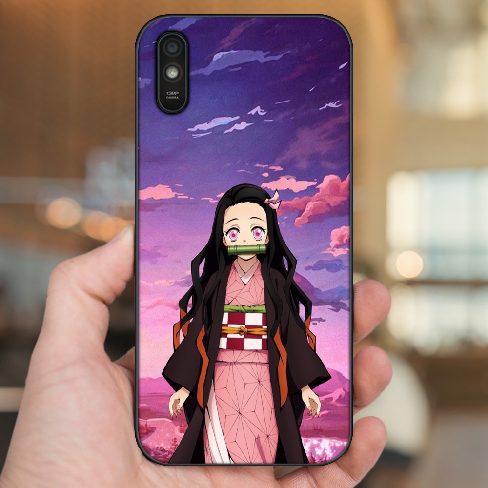 Ốp lưng Xiaomi Redmi 9A viền đen in hình Nezuko Kimetsu no Yaiba