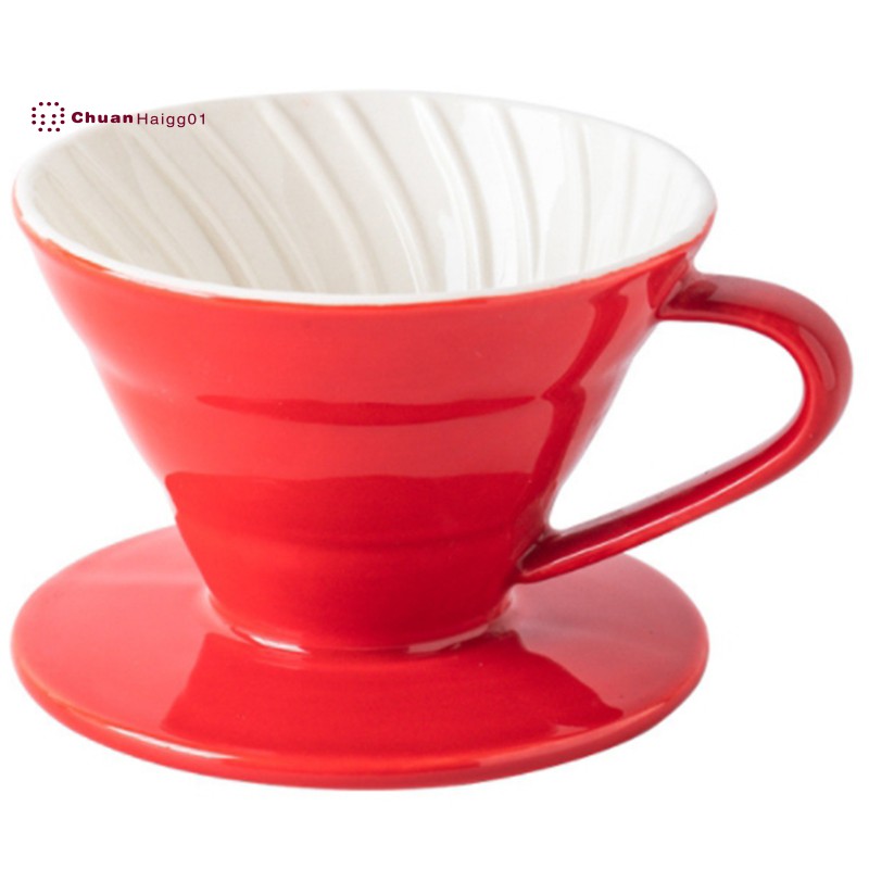 Colorful Coffee Maker Screw Thread Inside Ceramic Coffee Dripper Coffee Brewer Drip Cup for 1-2 People Red