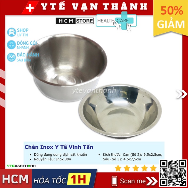 ✅ Chén Inox Y Tế Vinh Tấn (hoặc tương đương) | Sâu, Cạn, Chén số 2, Chén số 3, Inox 304 Cao Cấp -VT0137