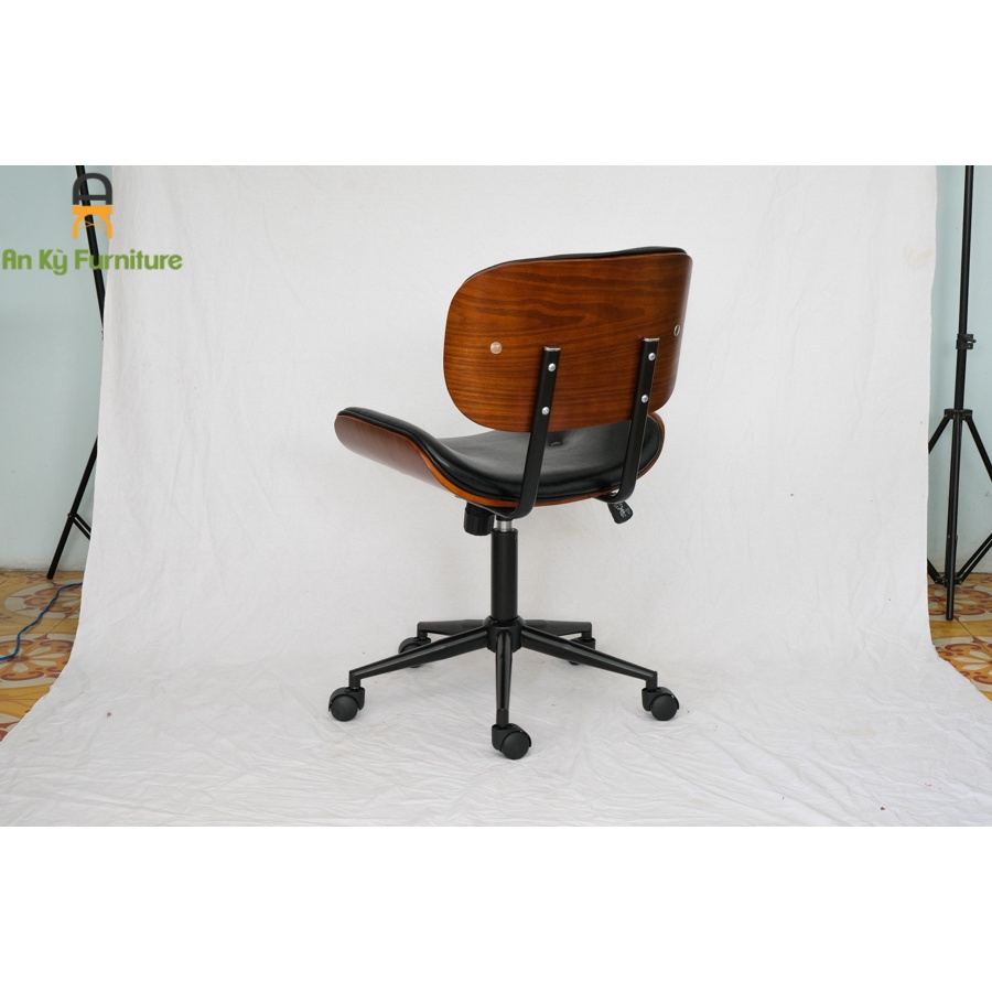 Ghế Làm Việc Văn Phòng , Spa, Nail, Phun Xăm Jb-028x Màu Đen Chân Xoay Bánh Xe, Nệm Bọc Simili Cao Cấp, Lưng Ốp Gỗ