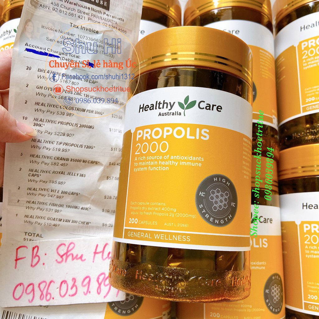 Viên uống keo ong tăng đề kháng, giàu chất chống oxy hóa - Healthy Care Propolis 2000mg 200 viên - Úc