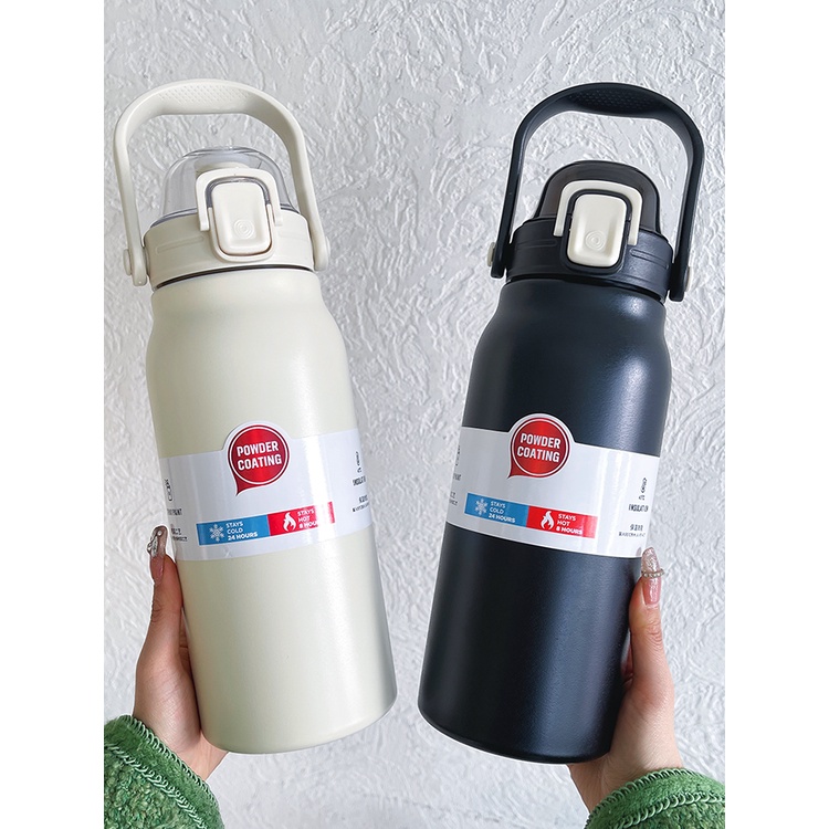 Bình Nước Giữ Nhiệt Dung Tích Lớn 1300Ml Bằng Thép Không Gỉ Kèm Ống Hút