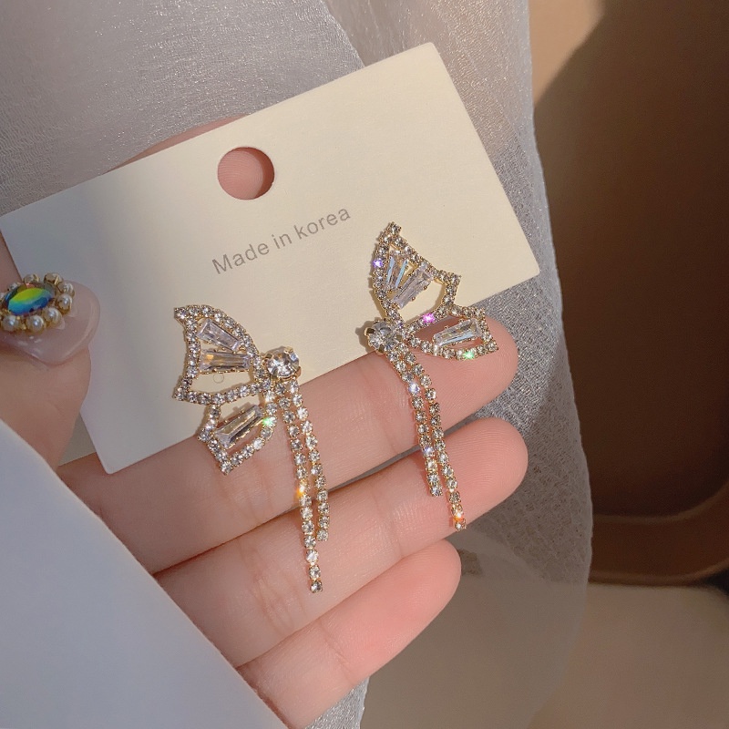 Bông Tai Tua Rua Dáng Dài Hình Bướm Đính Đá zircon Phong Cách Hàn Quốc Thời Trang Cho Nữ