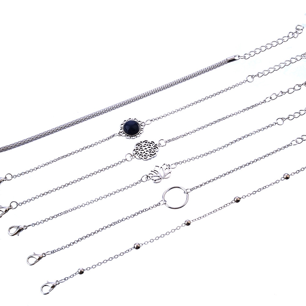 Bộ 6 lắc tay cho nữ màu bạc phong cách Boho độc đáo