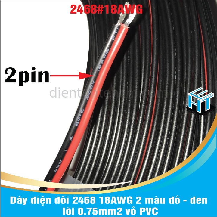 1 MÉT Dây điện đôi 2468 18AWG 2 màu đỏ - đen lõi 0.75mm2 vỏ PVC