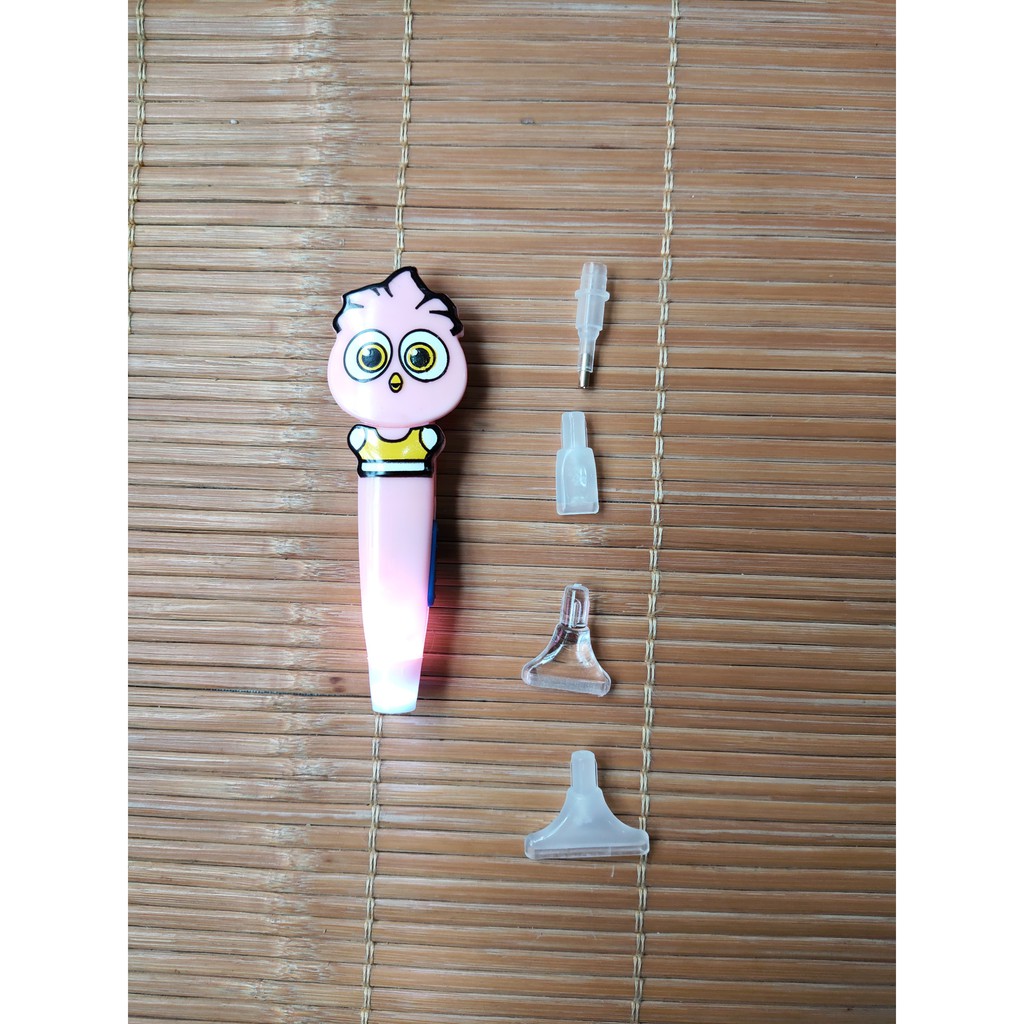 Bút đính đá 1 viên, 3 viên, 6 viên, 9 viên có đèn cute dễ dùng màu hồng