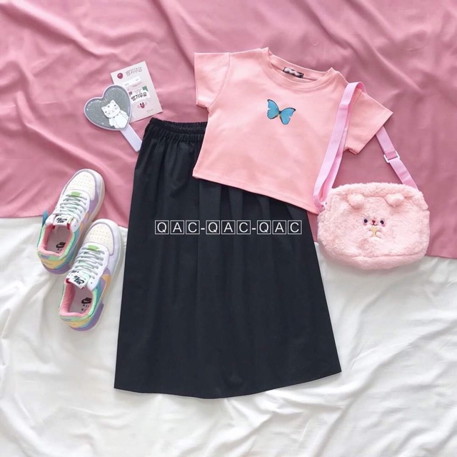 Áo croptop bướm xanh ngắn tay TT12