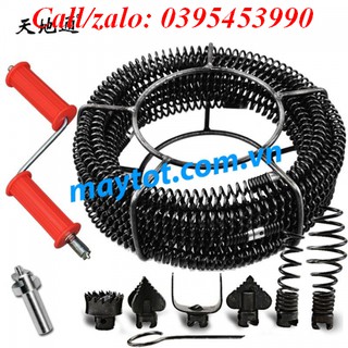 Dây thông cống lò xo phi 16 dùng tay quay (dài 21m, 6 đầu thông, 1 tay quay, 1 đầu kết nối máy khoan)