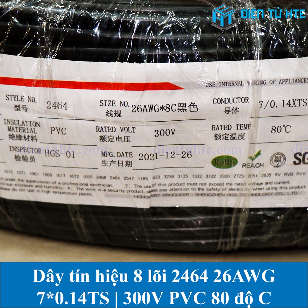 Dây tín hiệu 8 lõi 2464 26AWG 7*0.14TS vỏ PVC 80 độ OD 5.1mm
