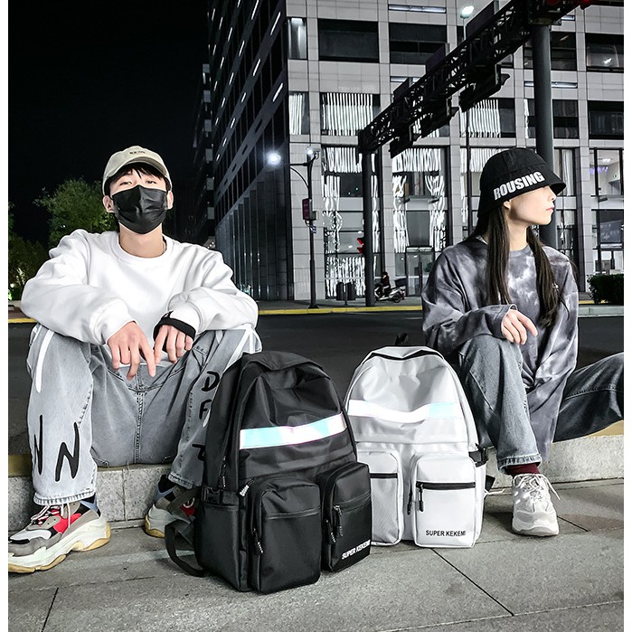 Balo cỡ lớn unisex phản quang chuẩn xịn - Phong cách street wear thời trang Hàn Quốc cho teen cá tính