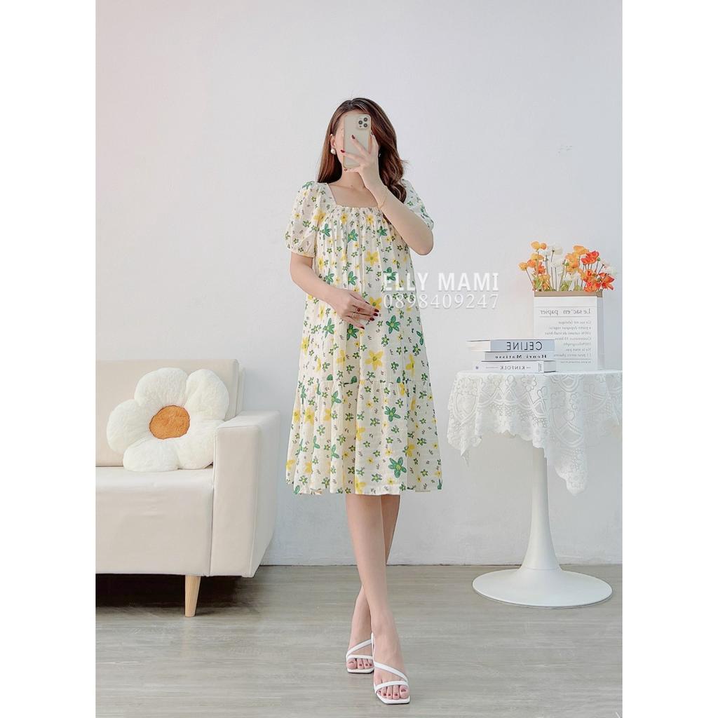 ( 40kg - 85kg ) Đầm Bầu ,Suông Voan Hoa Tiểu Thư Form Dễ Mặc Thoải Mái Suốt Thai Kì &amp; Sau Sinh ( Kèm Ảnh Thật )