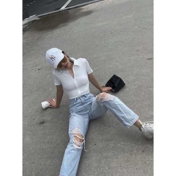 Ảnh thật/Có sẵn Áo cộc tay bodysuit có cúc bấm cố định trắng | BigBuy360 - bigbuy360.vn