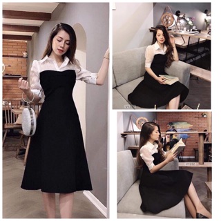 Bán sỉ Đầm phối cổ sơ mi dáng xoè