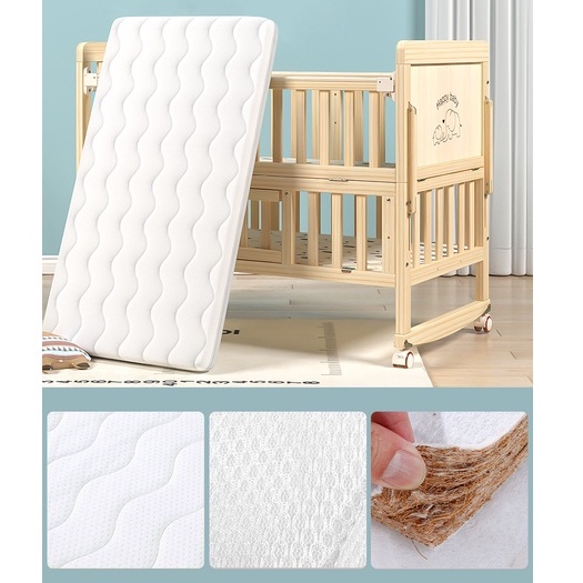 Cũi Gỗ Cho Bé Size 105*60*90 , Giường Cho Bé Có Bộ Quây Cũi Đã Năng 6 Chế Độ, Gỗ Thông, Có Thanh Chắn Giờng