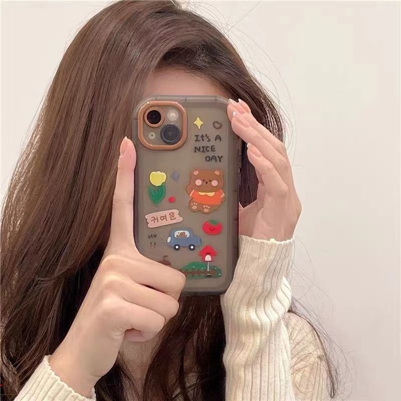 Ốp Điện Thoại Silicon Mềm Họa Tiết Gấu Và Hoa Dễ Thương Dành Cho IPhone 12 11 13 Pro Max XR X XS Max 7 8 Plus