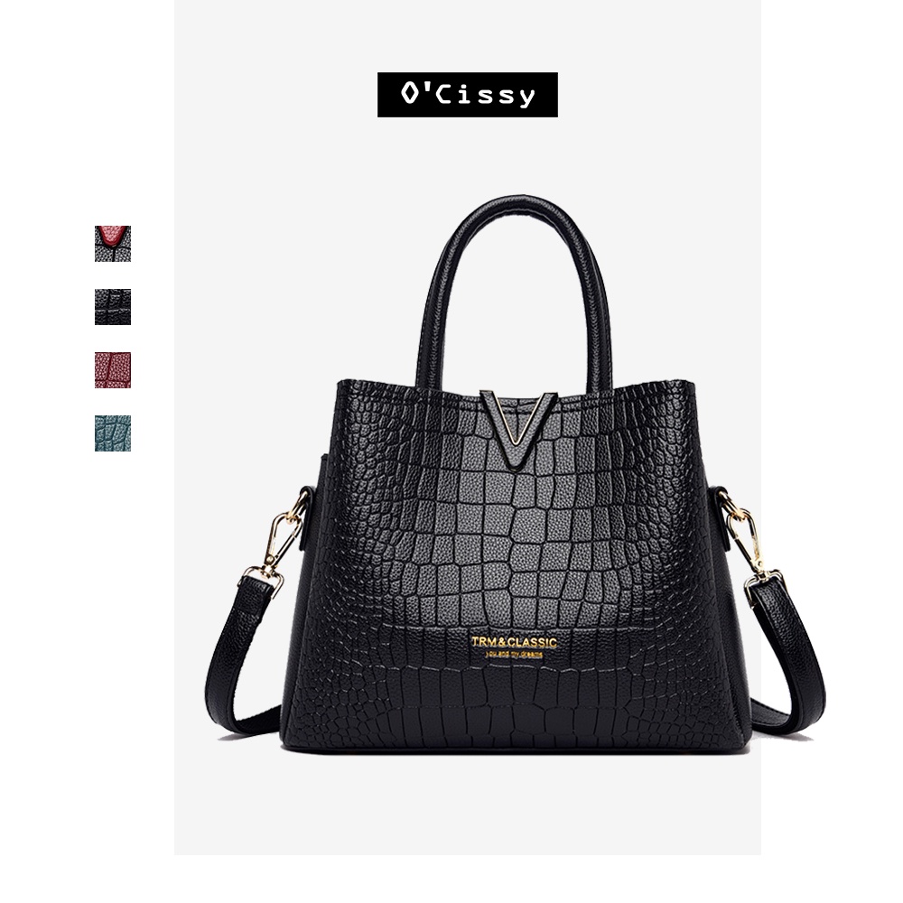Túi xách cho mẹ trung niên cao cấp thời trang vintage vân cá sấu size to quảng châu thời trang công sở đẹp quà tặng