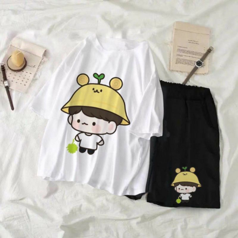 SÉT Đồ bộ  Áo Bò Sữa Milk + quần short ;  set áo thun tay lỡ kèm quần đùi Unisex phong cách Ullzzang Hàn Quốc