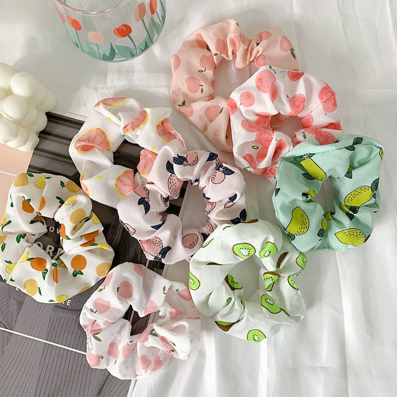 Dây cột tóc scrunchies, buộc tóc scrunchies họa tiết dễ thương in nhiều màu phong cách vintage