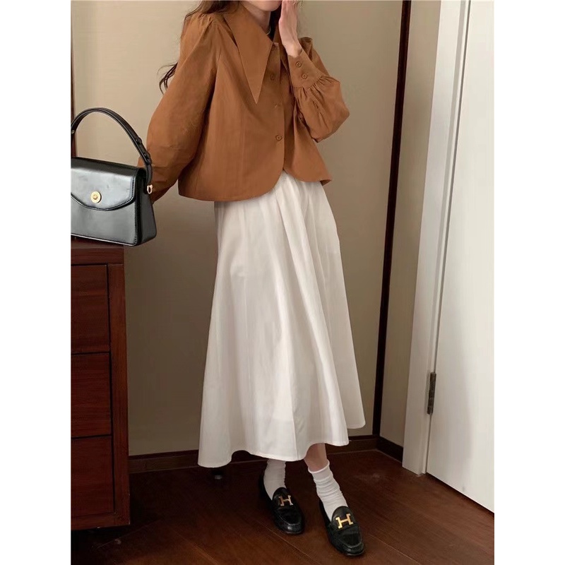 Áo Sơ Mi Nữ Tay Dài Dáng Rộng Cổ Bẻ Phong Cách retro Thời Trang