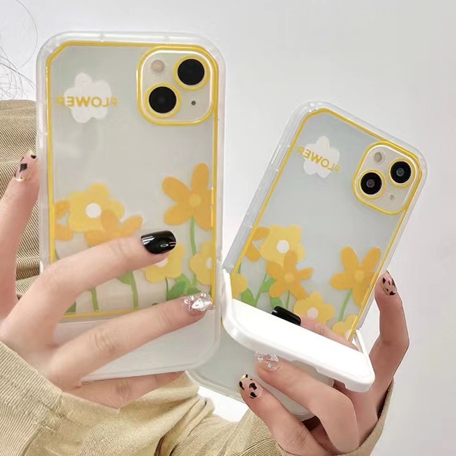 Ốp Điện Thoại TPU Dẻo Trong Suốt Họa Tiết Hoa Xinh Xắn Kèm Giá Đỡ Cho iPhone 13 12 Pro Max 11 XS XR X 8 7 6S Plus