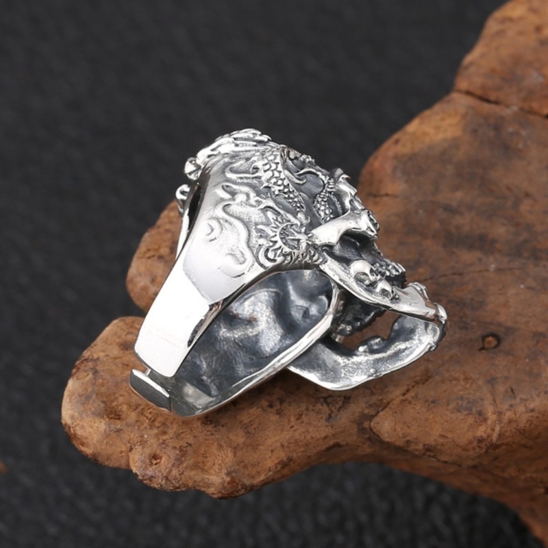 Nhẫn Hình Bộ Xương Cá Tính Phong Cách Gothic