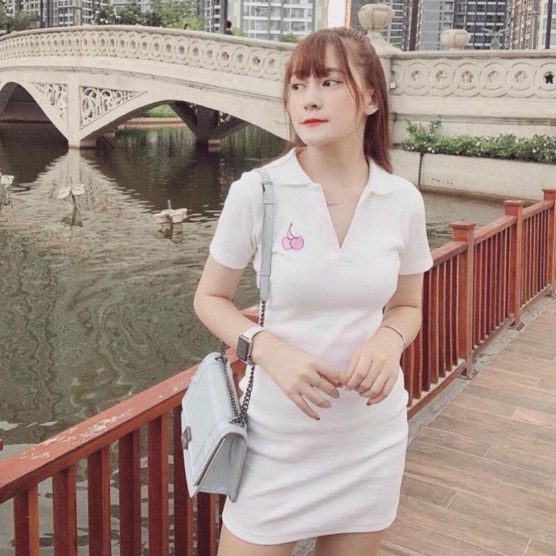 Váy Polo Ôm Body Tay Ngắn xinh Yêu Đầm thun body ôm 2 màu đen trắng vải thun bozip mềm mịn  ྇