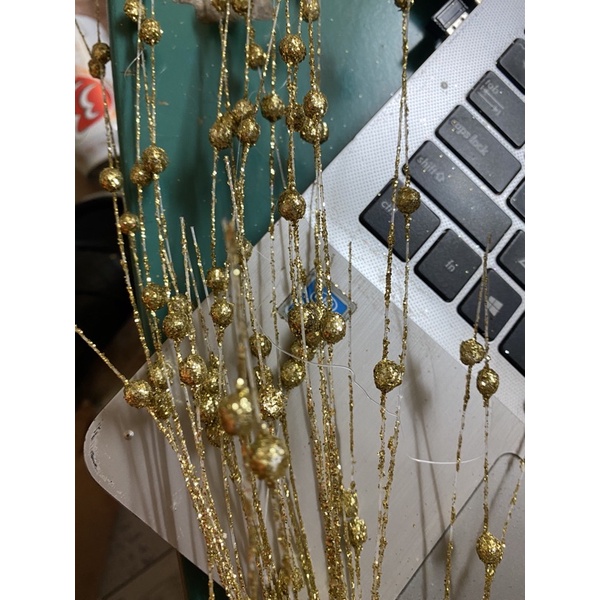 Lẻ một dây châu xoè, dây cành rủ phủ nhũ, kim tuyến | Phụ kiện trang trí