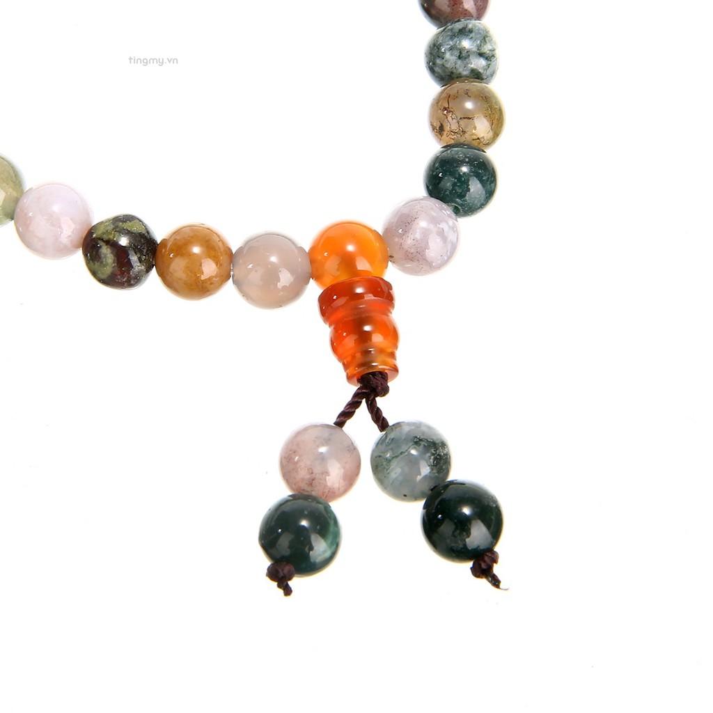 Vòng tay chuỗi 108 hạt đá mã não 6mm phong cách Phật Giáo Tây Tạng