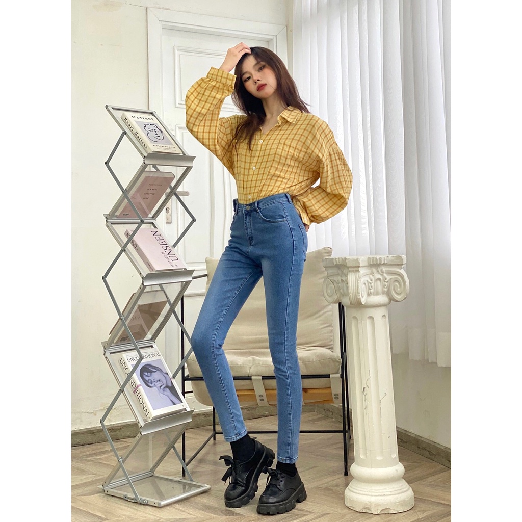 Quần jean nữ ống đứng nữ, quần bò nữ lưng cao K.A chất cotton co giãn thoải mái - Ảnh Thật Shop Tự Chụp