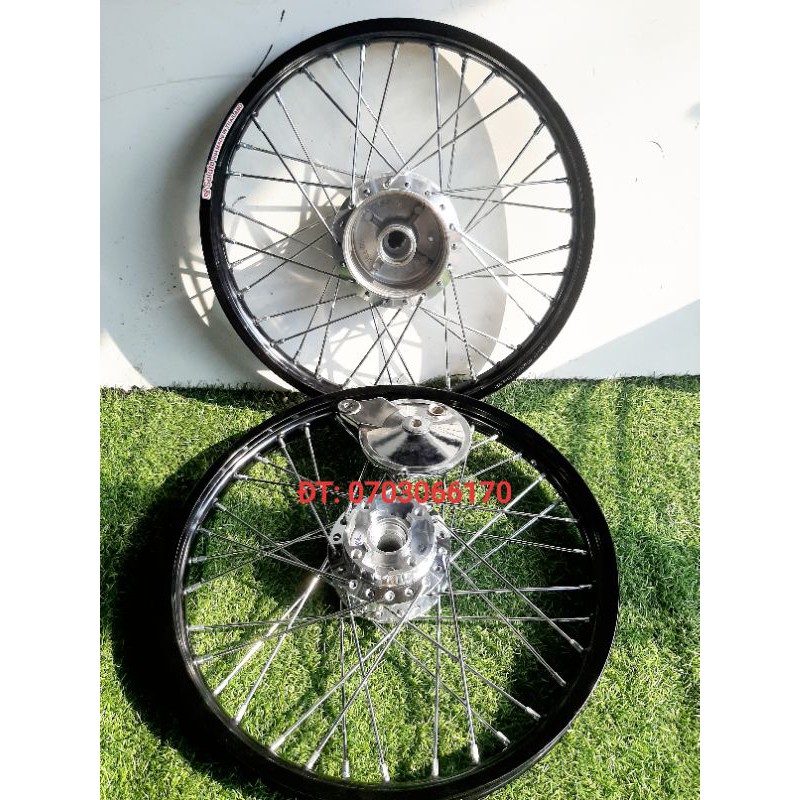 Cặp bánh căm WAVE RS,WAVE S110, niền nhôm SOLUTE, đùm căm mạ CROM loại 1,kèm má đùm.