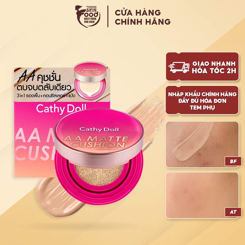 Phấn Nước Trang Điểm Che Phủ Hoàn Hảo Cathy Doll AA Matte Cushion SPF50 Acne And Sebum Control 10g