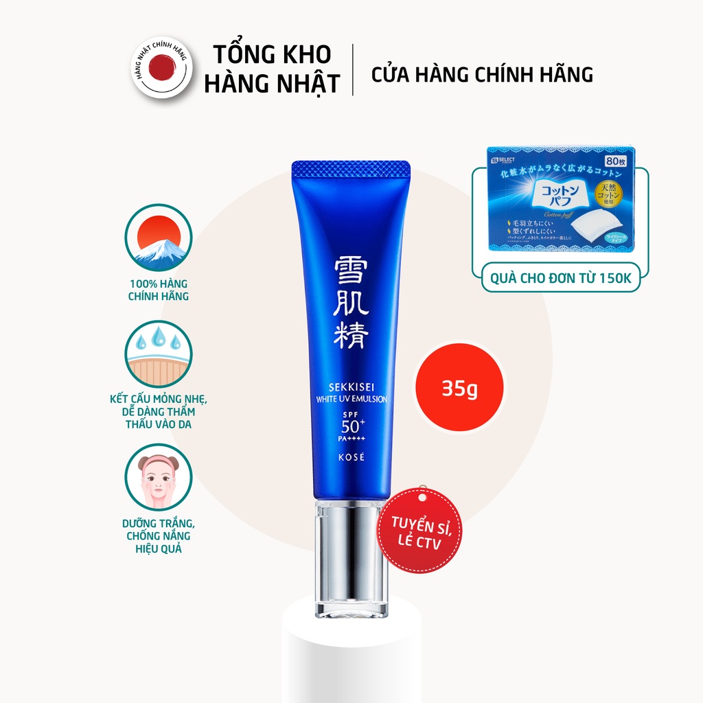 Sữa dưỡng làm sáng da và chống nắng KOSE SEKKISEI WHITE UV EMULSION SPF50+/PA++++ tuýp 35g