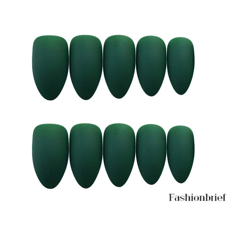 Bộ 24 móng tay giả đầu nhọn màu xanh lá đậm che phủ toàn diện