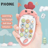 Điện thoại đồ chơi có nhạc và đèn kèm vỏ silicon + dây đeo + 2 pin AAA dành cho trẻ em 0-1 tuổi