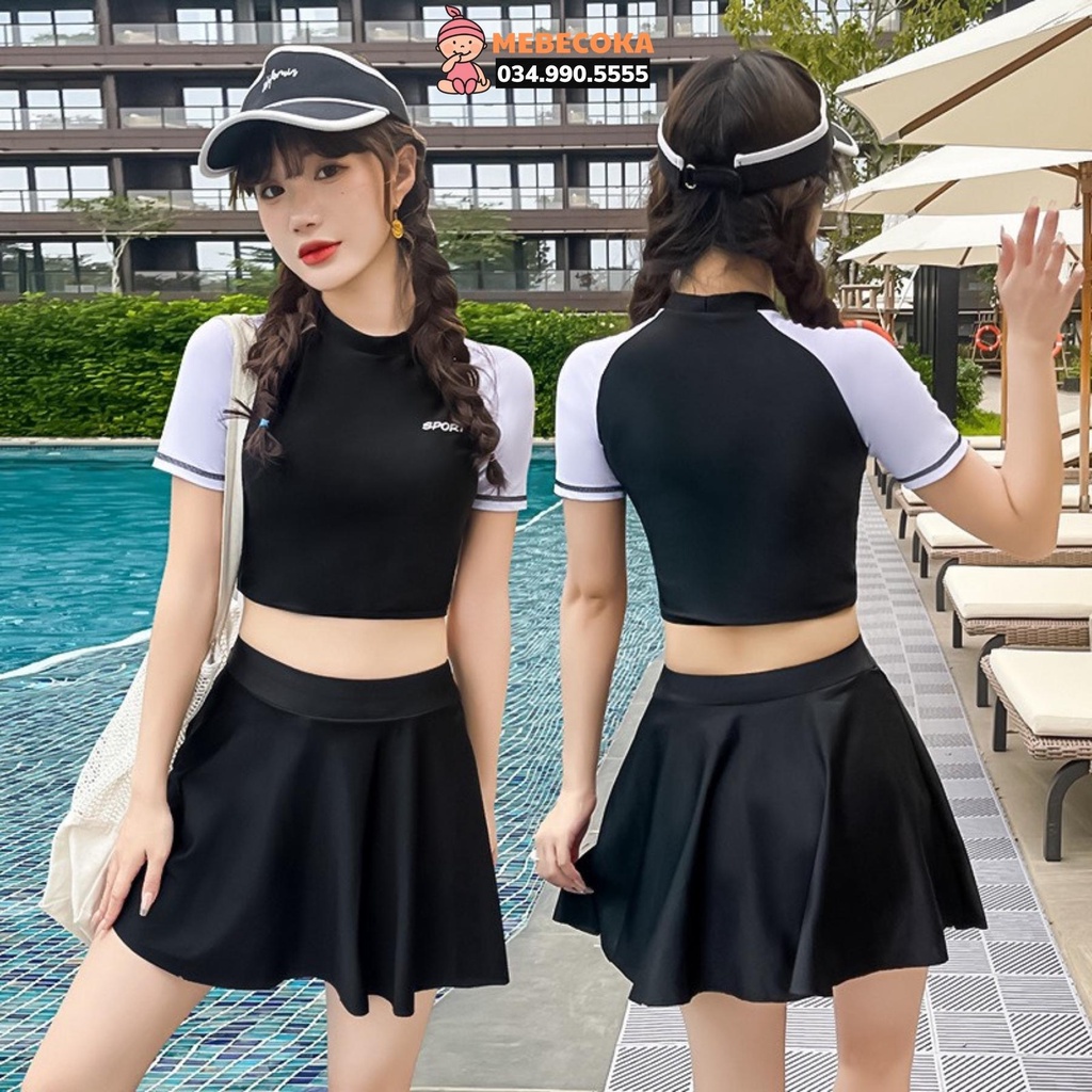 BIKINI LOẠI ĐẸP ,Bộ đồ bơi bikini hai mảnh tay lỡ, chân váy đi bơi đi biển kín đáo mã vẫn đẹp