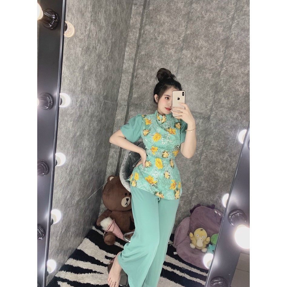 Đồ Lam Đi Chùa # Lụa Hoa Tay Phồng# Quần Áo Nữ