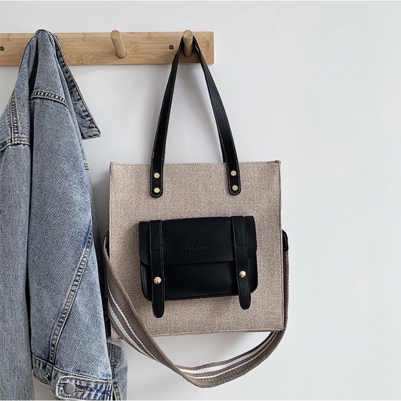 Túi Tote Da Mix Canvas - Set 2 Quai