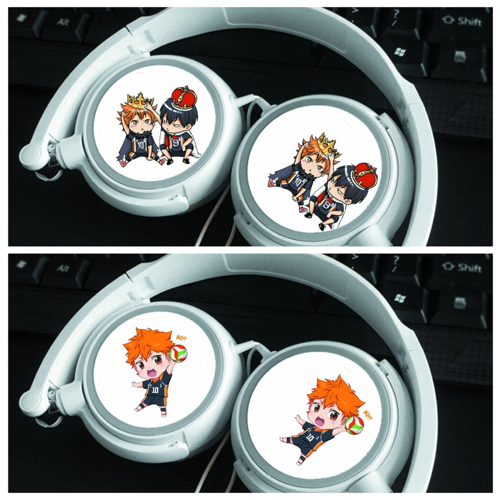 Tai nghe Haikyuu! Vua bóng chuyền anime chibi dạng chụp cắm dây có mic tặng ảnh nhỏ gọn tiện lợi thời trang