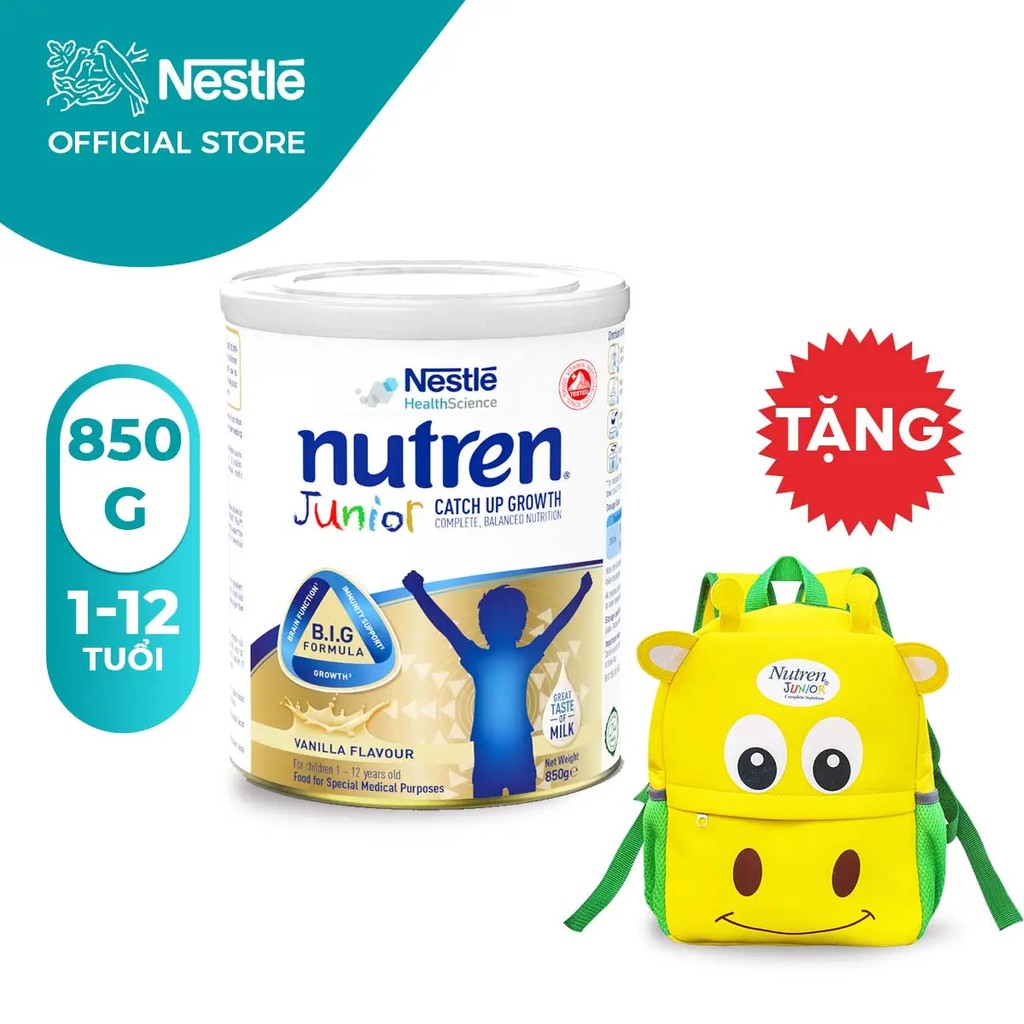 [Mã FMCG80 giảm 10% đơn từ 400K] [Tặng 1 Balo Con Hươu] Sữa bột Nutren Junior cho trẻ từ 1-12 tuổi lon 850g