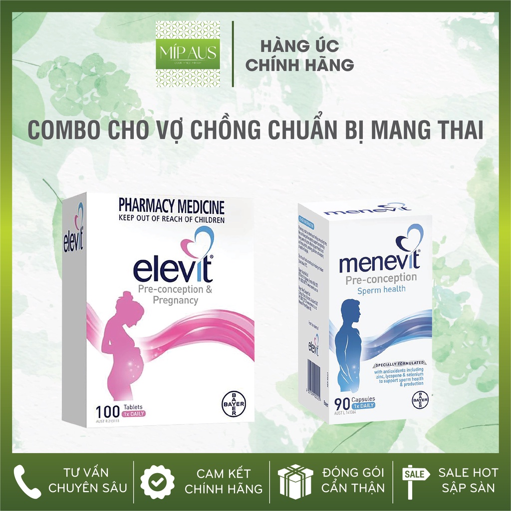 Combo cho Mẹ bầu và Bố chuẩn bị mang thai Elevit + Menevit Úc