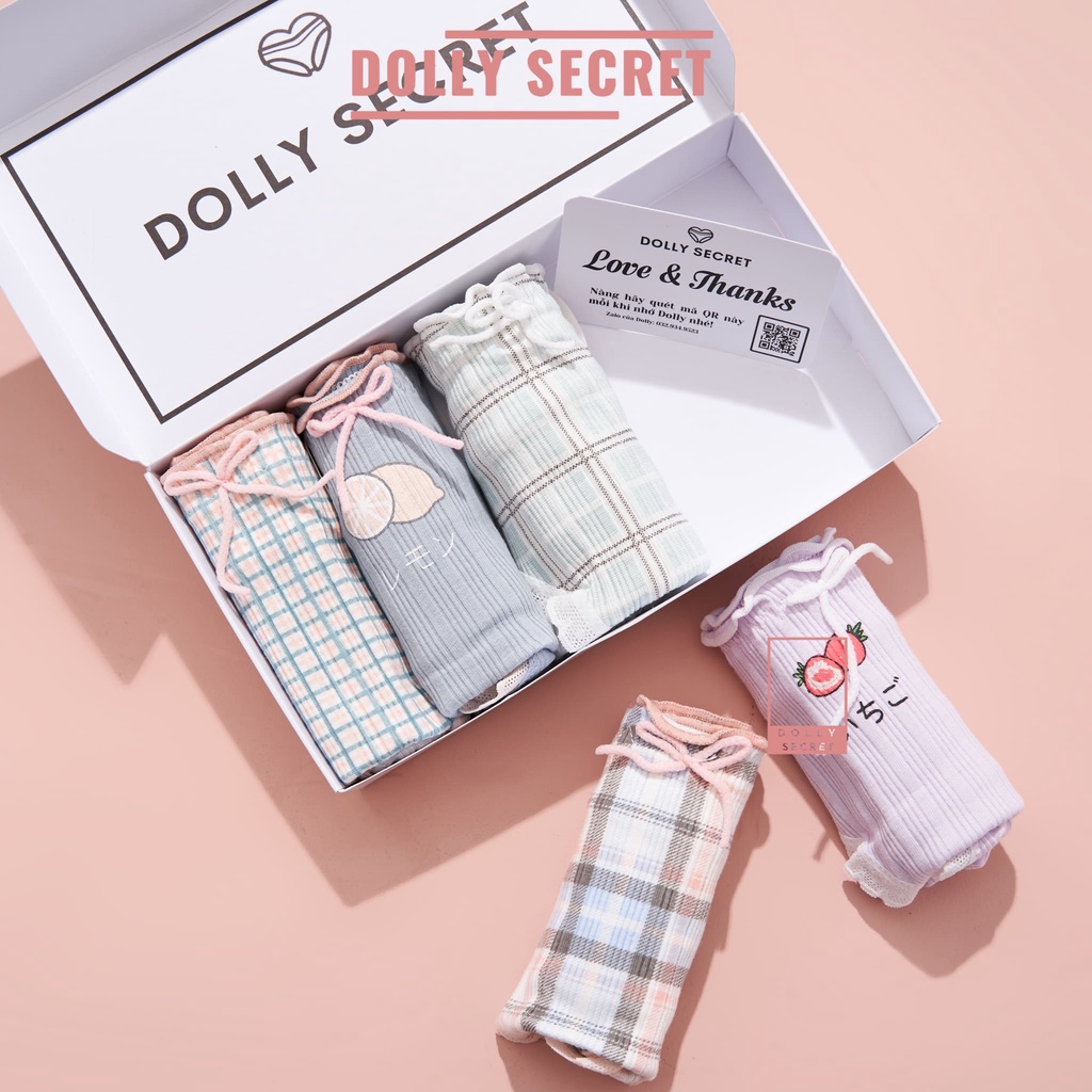 Quần lót cotton nữ DOLLY SECRET quần chip cotton cao cấp kháng khuẩn họa tiết caro kẻ xinh xắn dễ thương QL043