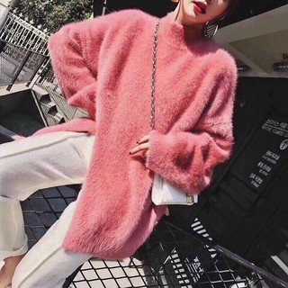 Áo len lông thỏ dáng dài xẻ tà