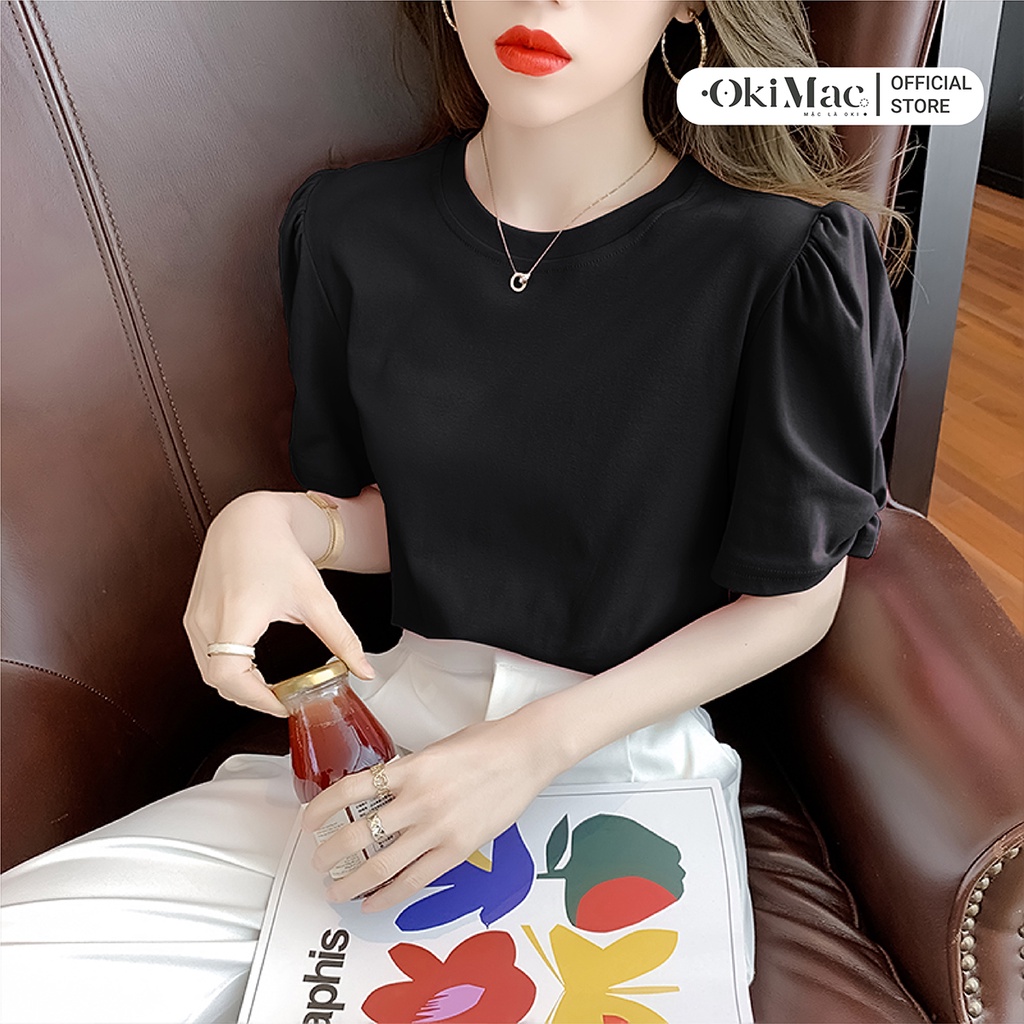 Áo thun nữ kiểu tay ngắn cổ tròn bèo nhún vai cotton thấm hút mồ hôi phong cách ulzzang Hàn Quốc thời trang nữ OKIMAC | BigBuy360 - bigbuy360.vn